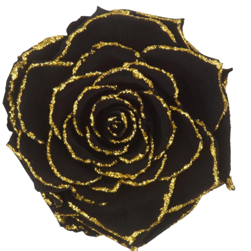 Preserved glitter roses black/gold Roseamor